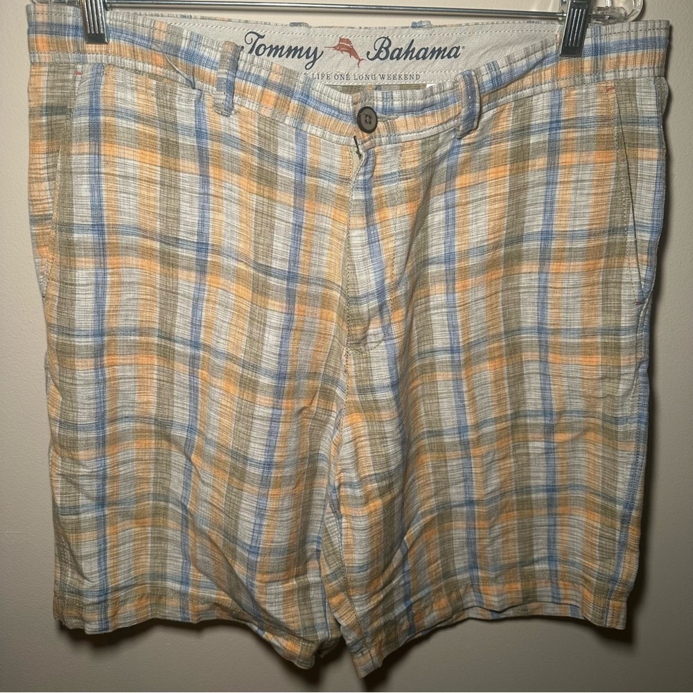 Tommy Bahama Linen Blend Summer Plaid Shorts Men’s 34 Casual Everyday Flat Front - Picture 5 of 14
